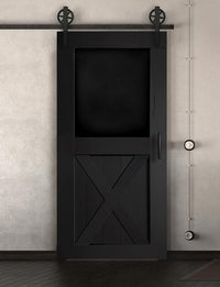 Schiebetür in Scheunentor-Optik Modell Blackboard X - Farmhouse Barn Door rustikal nach links öffnend / Muster nur Vorderseite / schwarz matt