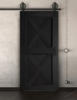 Schiebetür in Scheunentor-Optik Modell Double X - Farmhouse Barn Door rustikal nach links öffnend / Muster nur Vorderseite / schwarz matt
