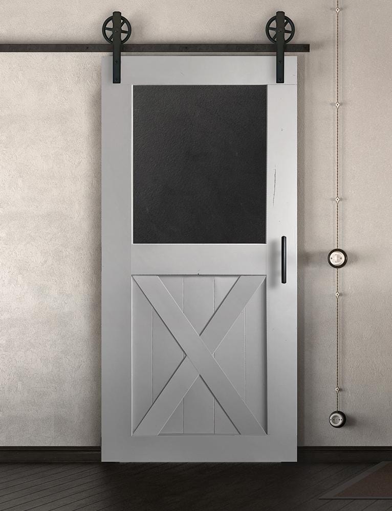Schiebetür in Scheunentor-Optik Modell Blackboard X - Farmhouse Barn Door rustikal nach links öffnend / Muster nur Vorderseite / weiß
