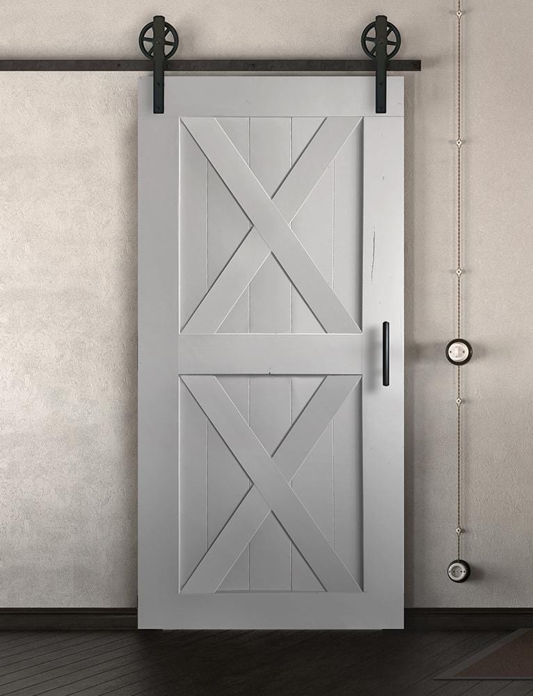 Schiebetür in Scheunentor-Optik Modell Double X - Farmhouse Barn Door rustikal nach links öffnend / Muster nur Vorderseite / weiß