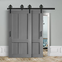 Doppelschiebetür voreinander herlaufend in Scheunentor-Optik Modell Farmhouse - Farmhouse Barn Door rustikal nach links öffnend / Muster nur Vorderseite / grau