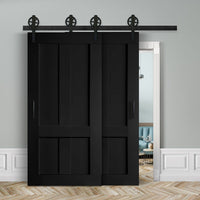 Doppelschiebetür voreinander herlaufend in Scheunentor-Optik Modell Farmhouse - Farmhouse Barn Door rustikal nach links öffnend / Muster nur Vorderseite / schwarz matt