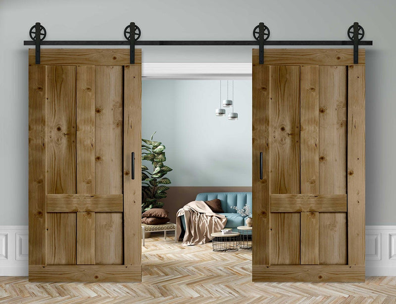 Doppelschiebetür in Scheunentor-Optik Modell Farmhouse - Farmhouse Barn Door rustikal Muster nur Vorderseite / Eiche natur