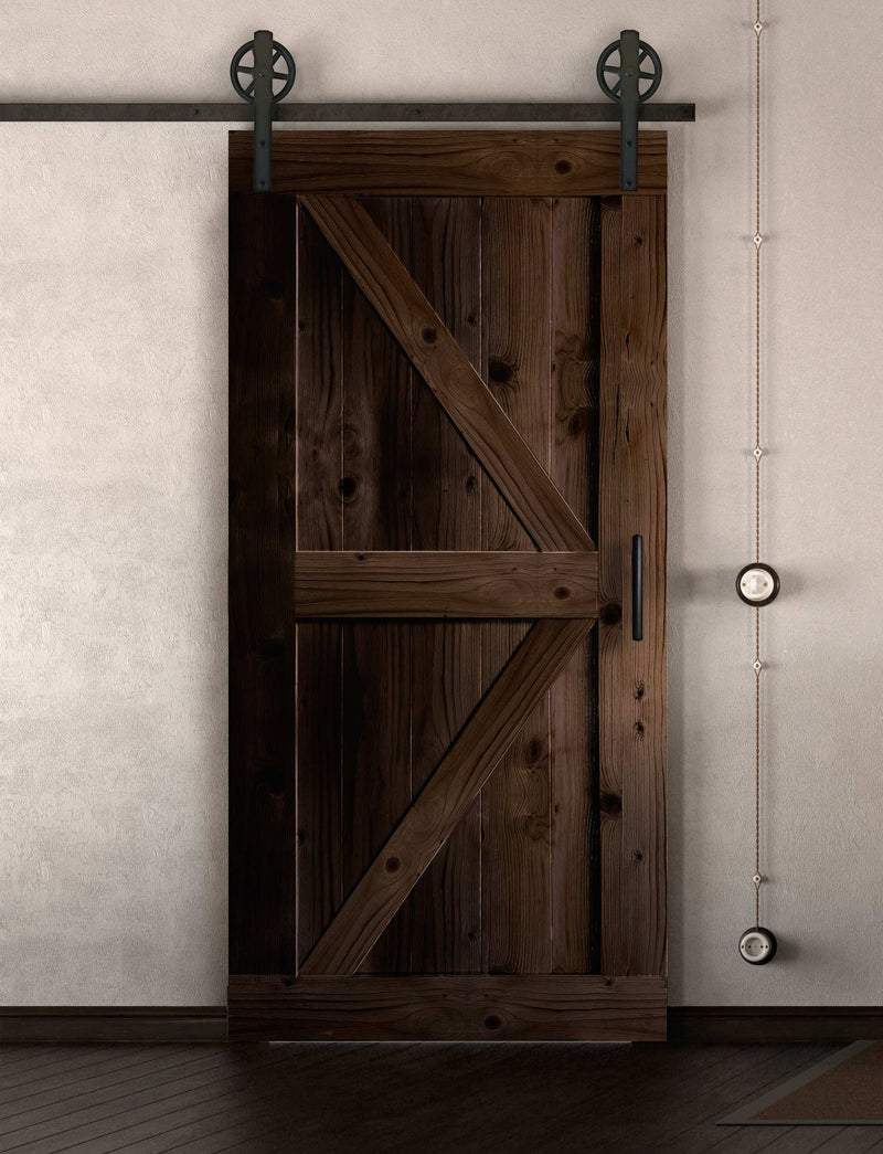 Schiebetür in Scheunentor-Optik Modell Arrow - Farmhouse Barn Door rustikal nach links öffnend / Muster nur Vorderseite / Nuss dunkel