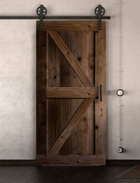 Schiebetür in Scheunentor-Optik Modell Arrow - Farmhouse Barn Door rustikal nach links öffnend / Muster nur Vorderseite / Nuss hell