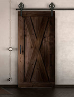 Schiebetür in Scheunentor Optik Modell Big X - Farmhouse Barn Door rustikal nach rechts öffnend / Muster nur Vorderseite / Nuss dunkel