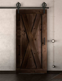 Schiebetür in Scheunentor Optik Modell Big X - Farmhouse Barn Door rustikal nach links öffnend / Muster nur Vorderseite / Nuss dunkel