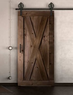 Schiebetür in Scheunentor Optik Modell Big X - Farmhouse Barn Door rustikal nach rechts öffnend / Muster nur Vorderseite / Nuss hell