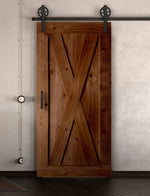 Schiebetür in Scheunentor Optik Modell Big X - Farmhouse Barn Door rustikal nach rechts öffnend / Muster nur Vorderseite / Teak