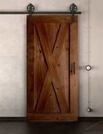 Schiebetür in Scheunentor Optik Modell Big X - Farmhouse Barn Door rustikal nach links öffnend / Muster nur Vorderseite / Teak