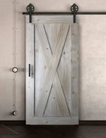 Schiebetür in Scheunentor Optik Modell Big X - Farmhouse Barn Door rustikal nach rechts öffnend / Muster nur Vorderseite / unbehandelt
