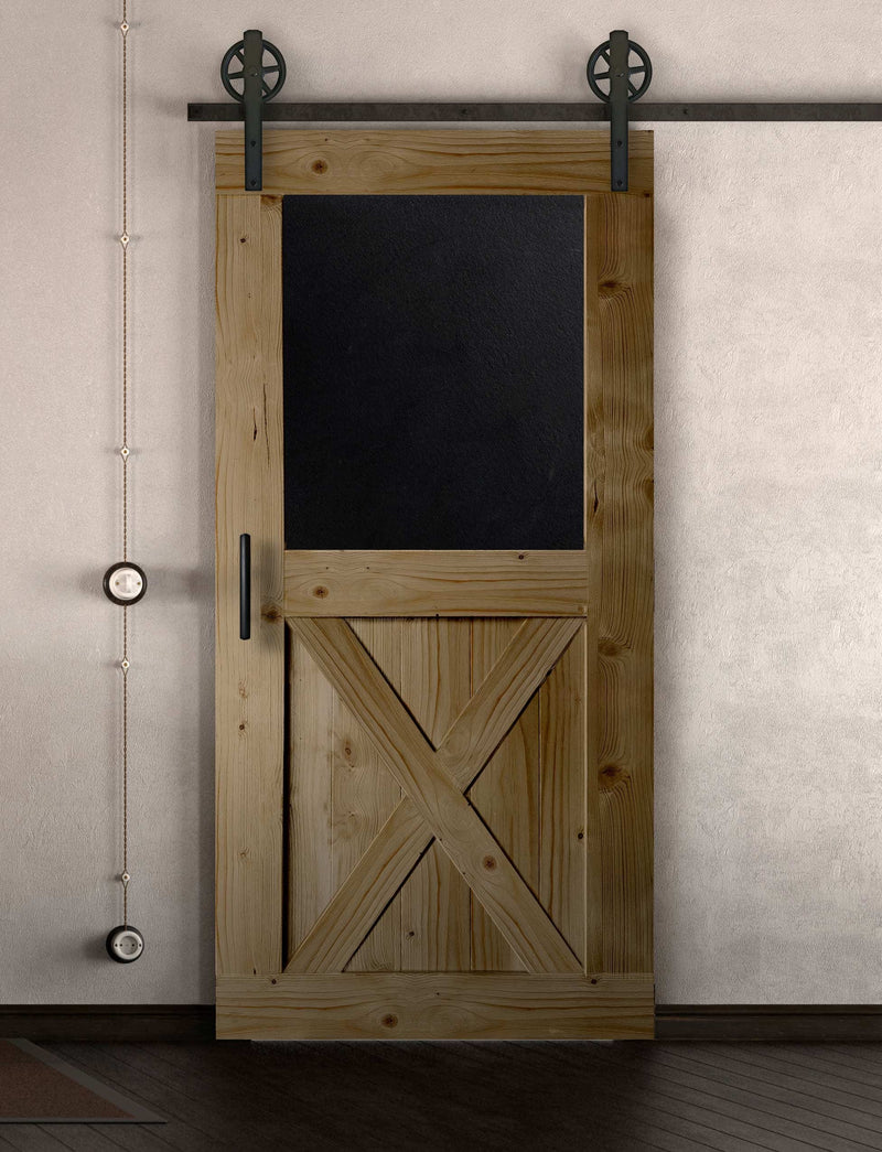 Schiebetür in Scheunentor-Optik Modell Blackboard X - Farmhouse Barn Door rustikal nach rechts öffnend / Muster nur Vorderseite / Eiche natur