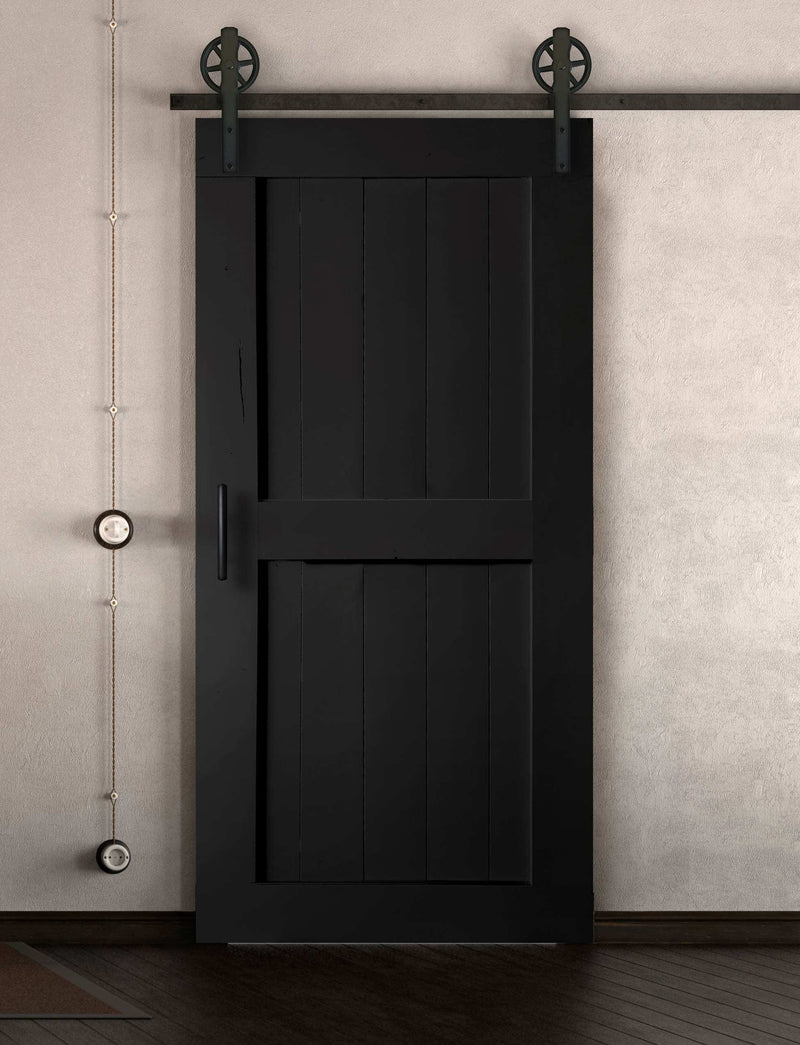 Schiebetür in Scheunentor Optik Modell Easy- Farmhouse Barn Door rustikal nach rechts öffnend / Muster nur Vorderseite / schwarz matt
