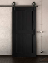 Schiebetür in Scheunentor Optik Modell Easy- Farmhouse Barn Door rustikal nach links öffnend / Muster nur Vorderseite / schwarz matt