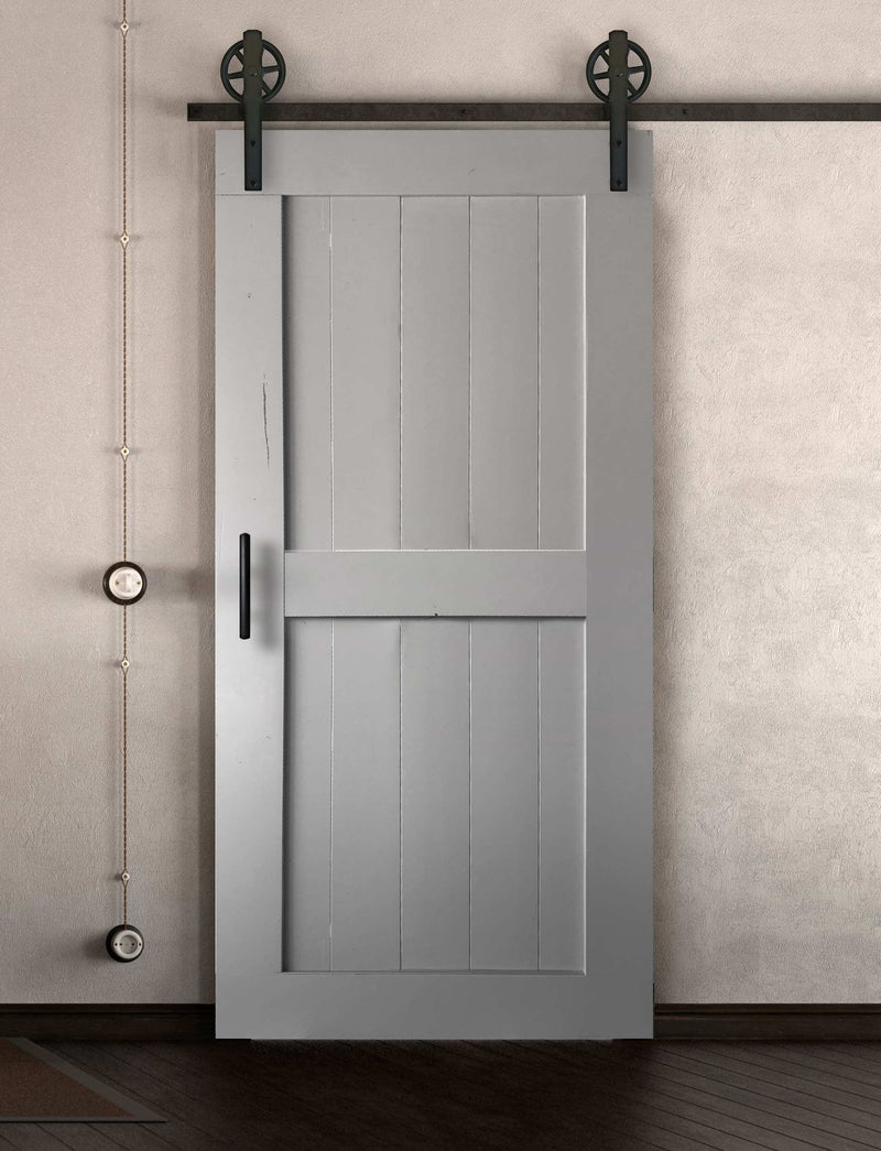 Schiebetür in Scheunentor Optik Modell Easy- Farmhouse Barn Door rustikal nach rechts öffnend / Muster nur Vorderseite / weiß