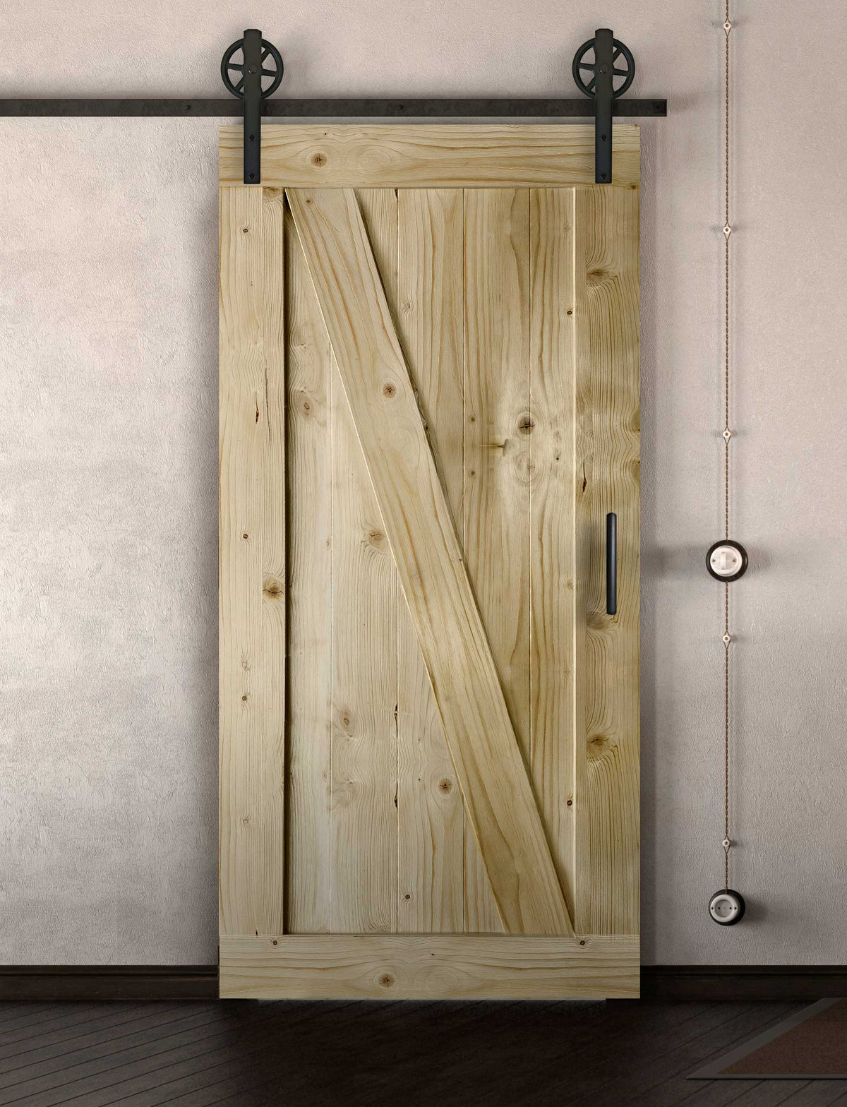 Schiebetür in Scheunentor-Optik Modell Elegance - Farmhouse Barn Door rustikal nach links öffnend / Muster nur Vorderseite / natur geölt