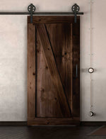 Schiebetür in Scheunentor-Optik Modell Elegance - Farmhouse Barn Door rustikal nach links öffnend / Muster nur Vorderseite / Nuss dunkel