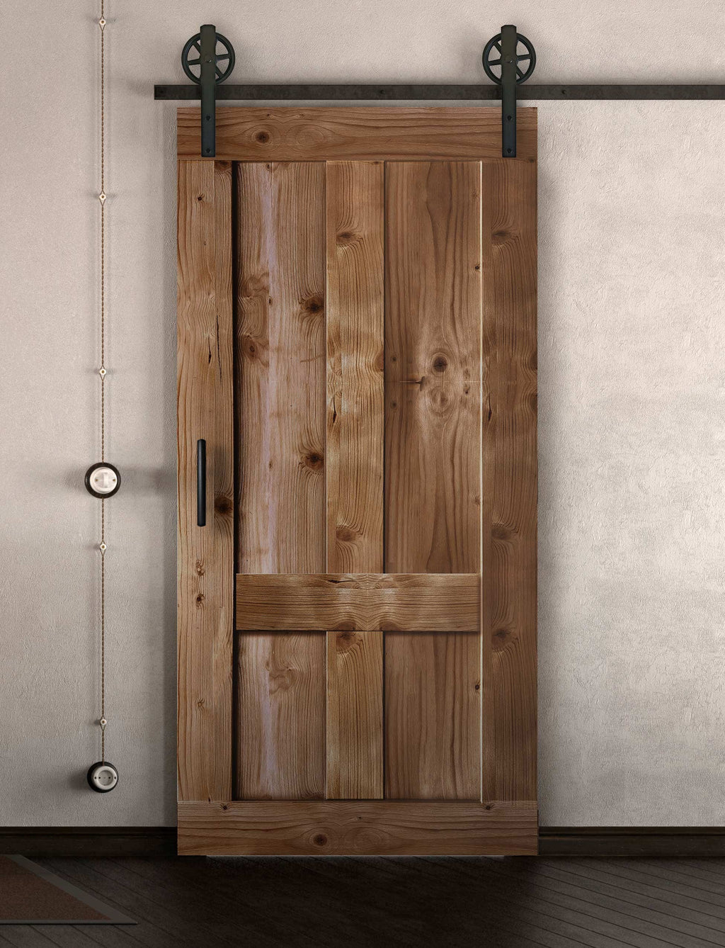 Schiebetür in Scheunentor Optik Modell Farmhouse - Farmhouse Barn Door rustikal nach rechts öffnend / Muster nur Vorderseite / Eiche mittel