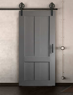 Schiebetür in Scheunentor Optik Modell Farmhouse - Farmhouse Barn Door rustikal nach links öffnend / Muster nur Vorderseite / grau