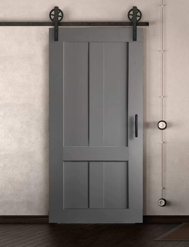 Schiebetür in Scheunentor Optik Modell Farmhouse - Farmhouse Barn Door rustikal nach links öffnend / Muster nur Vorderseite / grau