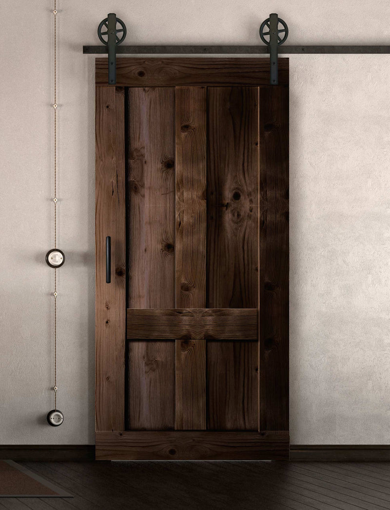 Schiebetür in Scheunentor Optik Modell Farmhouse - Farmhouse Barn Door rustikal nach rechts öffnend / Muster nur Vorderseite / Nuss dunkel