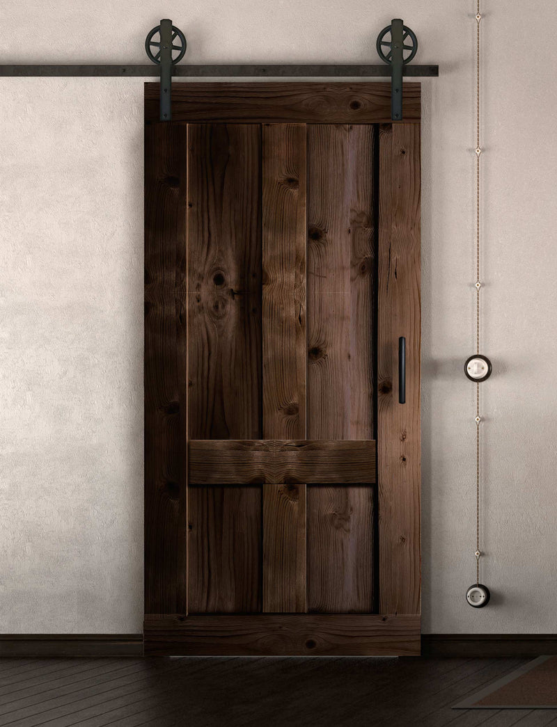 Schiebetür in Scheunentor Optik Modell Farmhouse - Farmhouse Barn Door rustikal nach links öffnend / Muster nur Vorderseite / Nuss dunkel