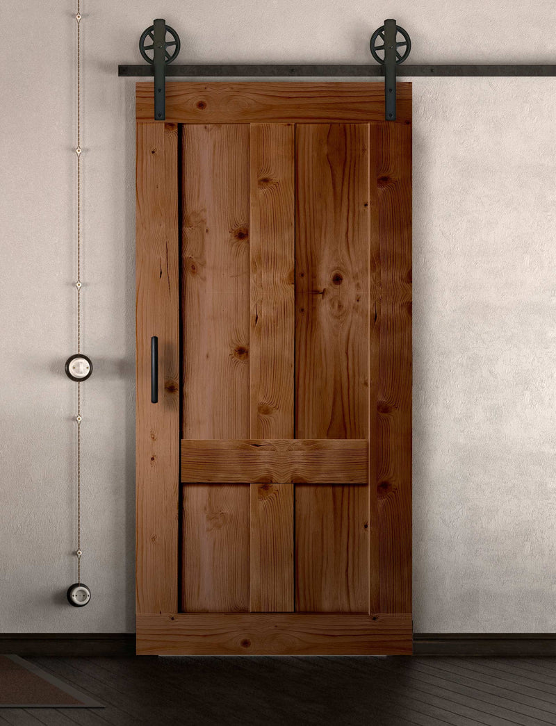 Schiebetür in Scheunentor Optik Modell Farmhouse - Farmhouse Barn Door rustikal nach rechts öffnend / Muster nur Vorderseite / Teak