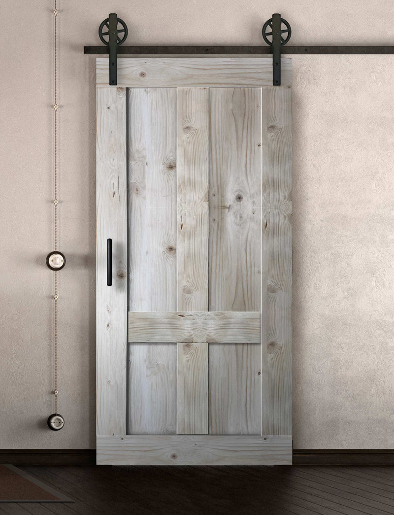 Schiebetür in Scheunentor Optik Modell Farmhouse - Farmhouse Barn Door rustikal nach rechts öffnend / Muster nur Vorderseite / unbehandelt