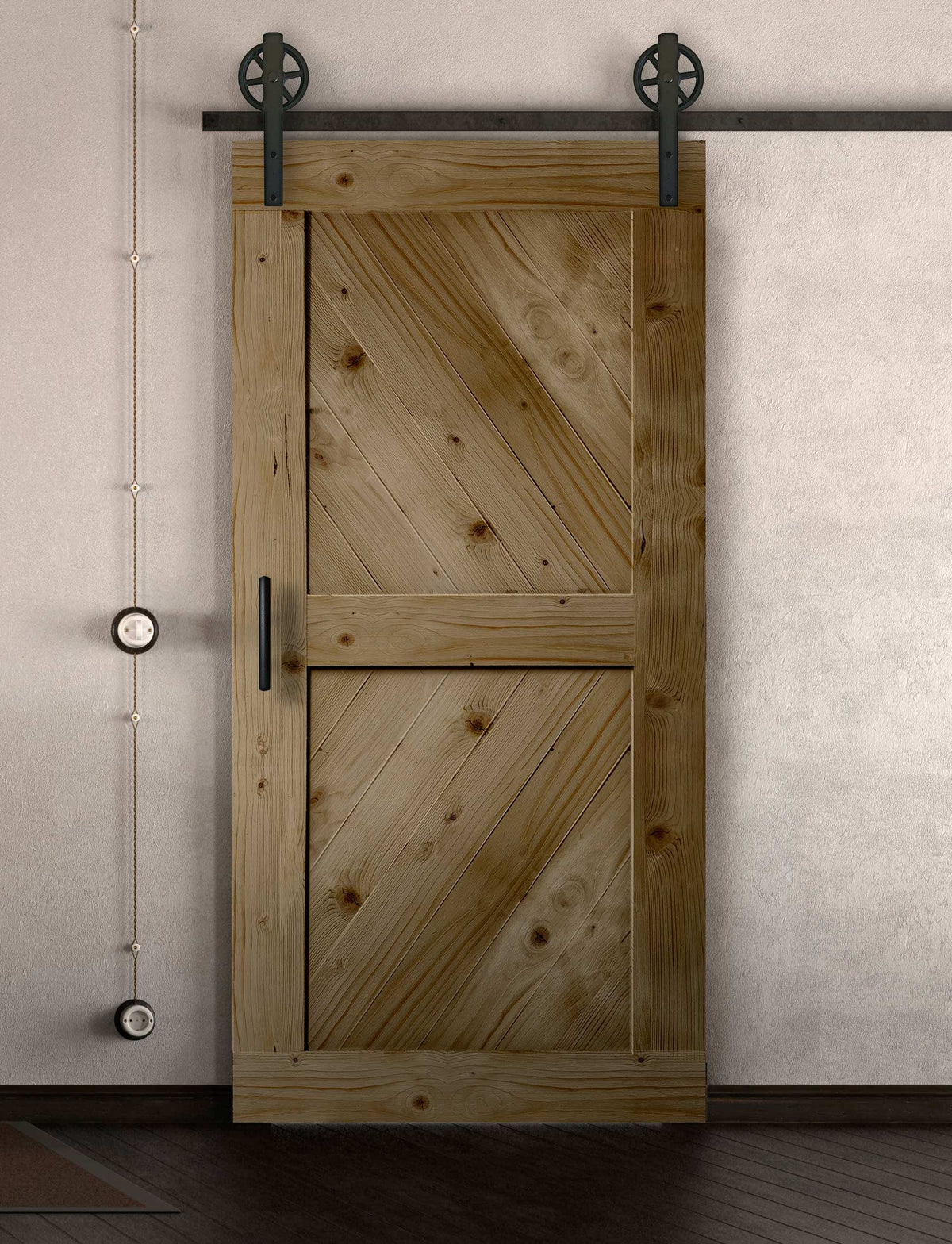 Schiebetür in Scheunentor Optik Modell Sloping - Farmhouse Barn Door rustikal nach rechts öffnend / Muster nur Vorderseite / Eiche natur