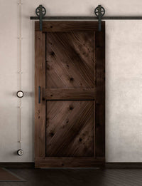 Schiebetür in Scheunentor Optik Modell Sloping - Farmhouse Barn Door rustikal nach rechts öffnend / Muster nur Vorderseite / Nuss dunkel