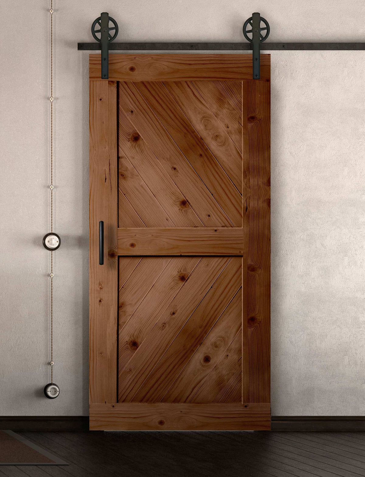 Schiebetür in Scheunentor Optik Modell Sloping - Farmhouse Barn Door rustikal nach rechts öffnend / Muster nur Vorderseite / Teak