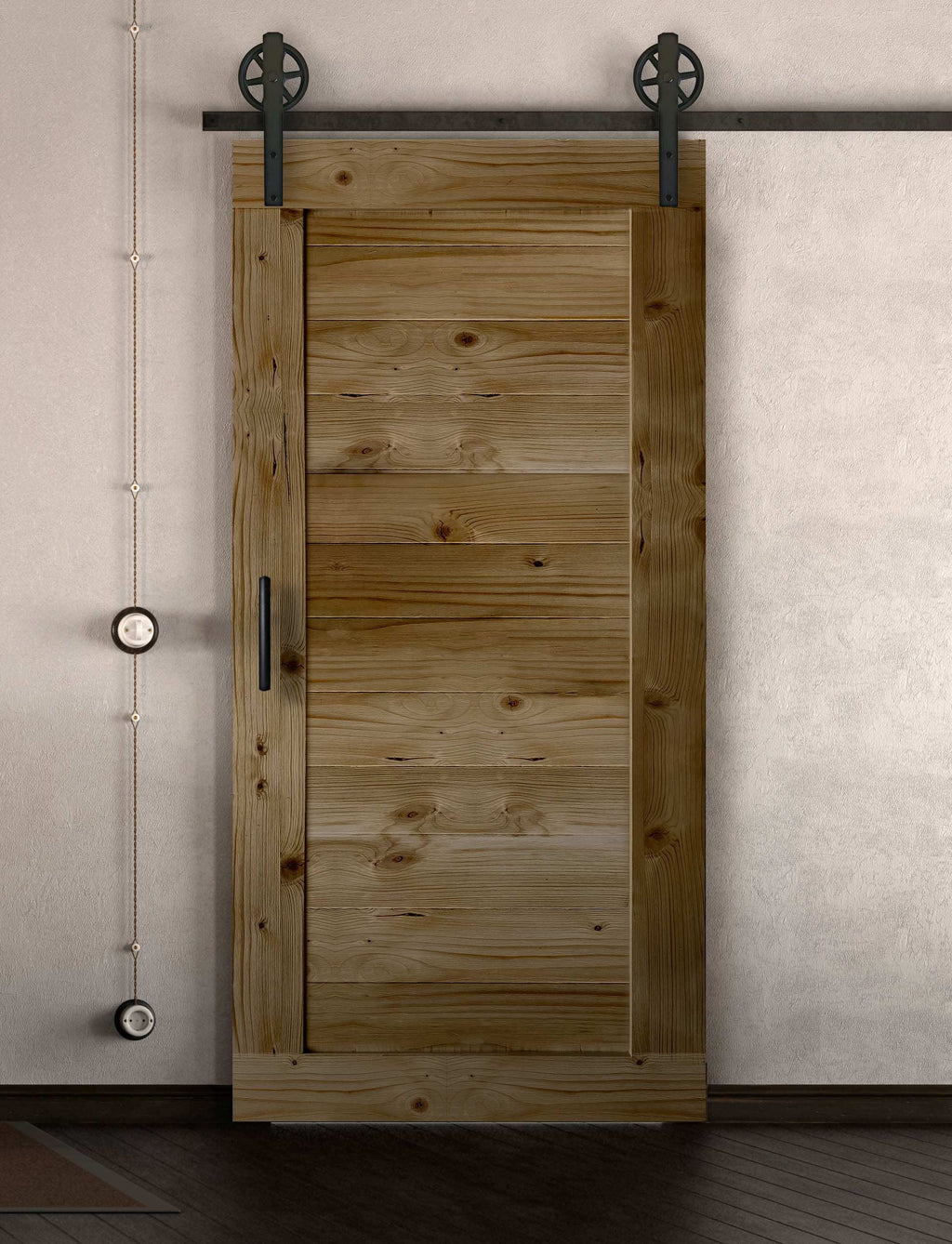 Schiebetür in Scheunentor Optik Modell Stripes - Farmhouse Barn Door rustikal nach rechts öffnend / Muster nur Vorderseite / Eiche natur