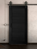 Schiebetür in Scheunentor Optik Modell Stripes - Farmhouse Barn Door rustikal nach rechts öffnend / Muster nur Vorderseite / schwarz matt