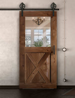 Schiebetür in Scheunentor Optik Modell Window X - Farmhouse Barn Door rustikal nach links öffnend / Muster nur Vorderseite / Eiche mittel