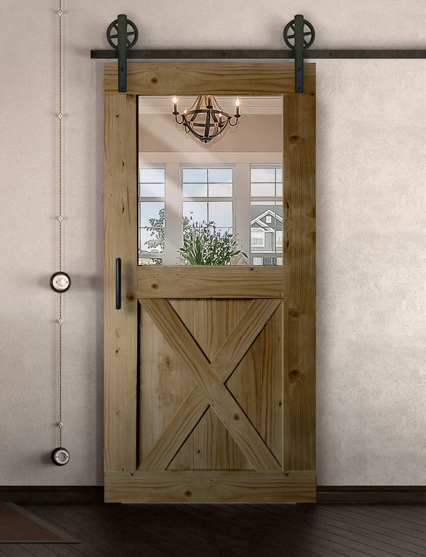 Schiebetür in Scheunentor Optik Modell Window X - Farmhouse Barn Door rustikal nach rechts öffnend / Muster nur Vorderseite / Eiche natur