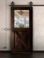 Schiebetür in Scheunentor Optik Modell Window X - Farmhouse Barn Door rustikal nach rechts öffnend / Muster nur Vorderseite / Nuss dunkel
