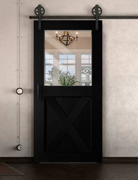Schiebetür in Scheunentor Optik Modell Window X - Farmhouse Barn Door rustikal nach rechts öffnend / Muster nur Vorderseite / schwarz matt