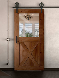 Schiebetür in Scheunentor Optik Modell Window X - Farmhouse Barn Door rustikal nach rechts öffnend / Muster nur Vorderseite / Teak