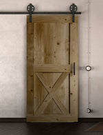Schiebetür in Scheunentor Optik Modell X - Farmhouse Barn Door rustikal nach links öffnend / Muster nur Vorderseite / Eiche natur