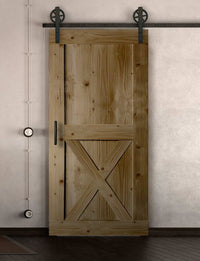 Schiebetür in Scheunentor Optik Modell X - Farmhouse Barn Door rustikal nach rechts öffnend / Muster nur Vorderseite / Eiche natur