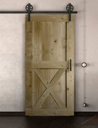 Schiebetür in Scheunentor Optik Modell X - Farmhouse Barn Door rustikal nach links öffnend / Muster nur Vorderseite / natur geölt