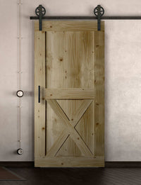 Schiebetür in Scheunentor Optik Modell X - Farmhouse Barn Door rustikal nach rechts öffnend / Muster nur Vorderseite / natur geölt