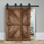 Doppelschiebetür voreinander herlaufend in Scheunentor-Optik Modell Sloping- Farmhouse Barn Door rustikal Muster nur Vorderseite / Eiche mittel