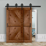 Doppelschiebetür voreinander herlaufend in Scheunentor-Optik Modell Sloping- Farmhouse Barn Door rustikal Muster nur Vorderseite / Teak