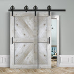 Doppelschiebetür voreinander herlaufend in Scheunentor-Optik Modell Sloping- Farmhouse Barn Door rustikal Muster nur Vorderseite / unbehandel
