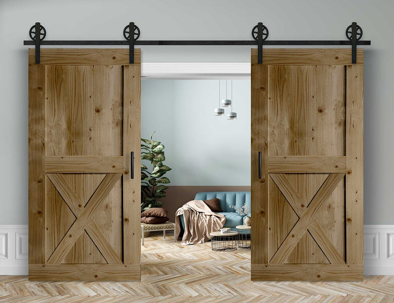 Doppelschiebetür in Scheunentor-Optik Modell X - Farmhouse Barn Door rustikal Muster nur Vorderseite / Eiche natur