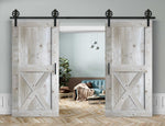 Doppelschiebetür in Scheunentor-Optik Modell X - Farmhouse Barn Door rustikal Muster nur Vorderseite / unbehandelt