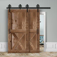 Doppelschiebetür voreinander herlaufend in Scheunentor-Optik Modell X - Farmhouse Barn Door rustikal nach links öffnend / Muster nur Vorderseite / Eiche mittel