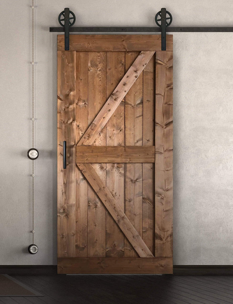 Schiebetür in Scheunentor-Optik im Britisch Farmhouse Stil - Barn Door rustikal - in verschiedenen Farben braun gebeizt / nach rechts öffnend