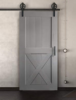 Schiebetür in Scheunentor Optik mit X Strebe unten - Farmhouse Barn Door rustikal grau / nach links öffnend